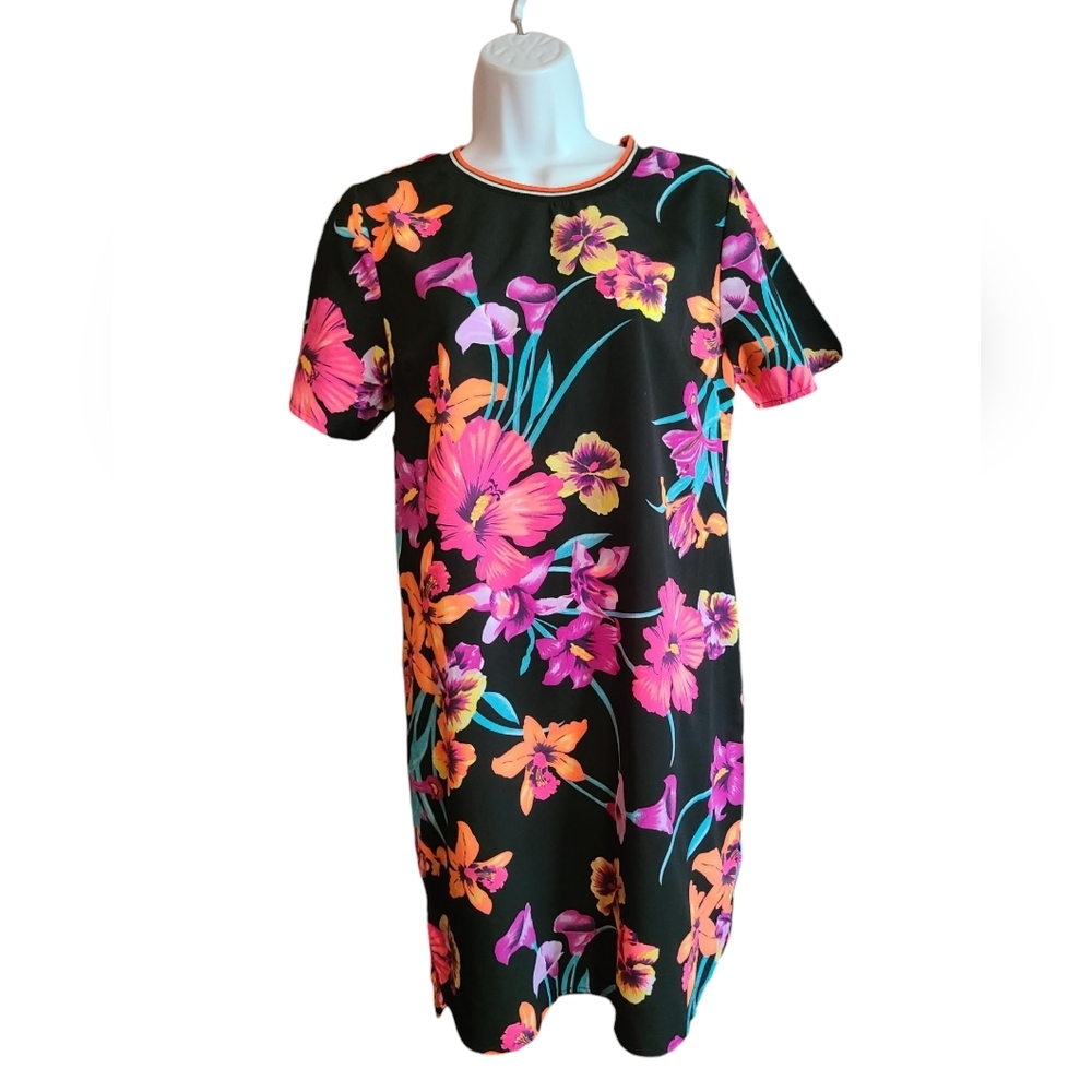 TRUTH NYC black and bright florals dress L